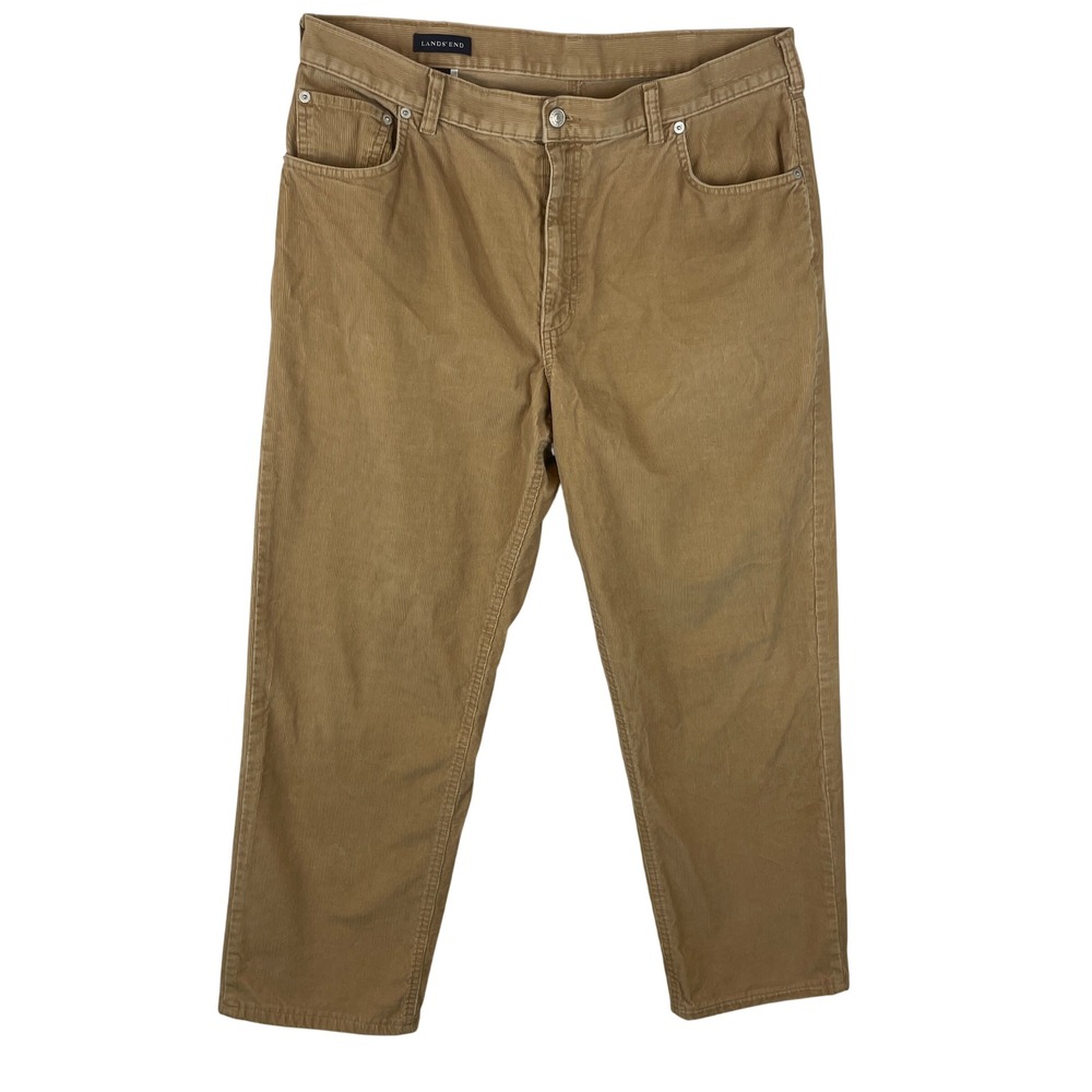 Lands End Square Rigger Mens 34 Corduroy Pants Tan Brown 5 Pocket Cotton Trouser